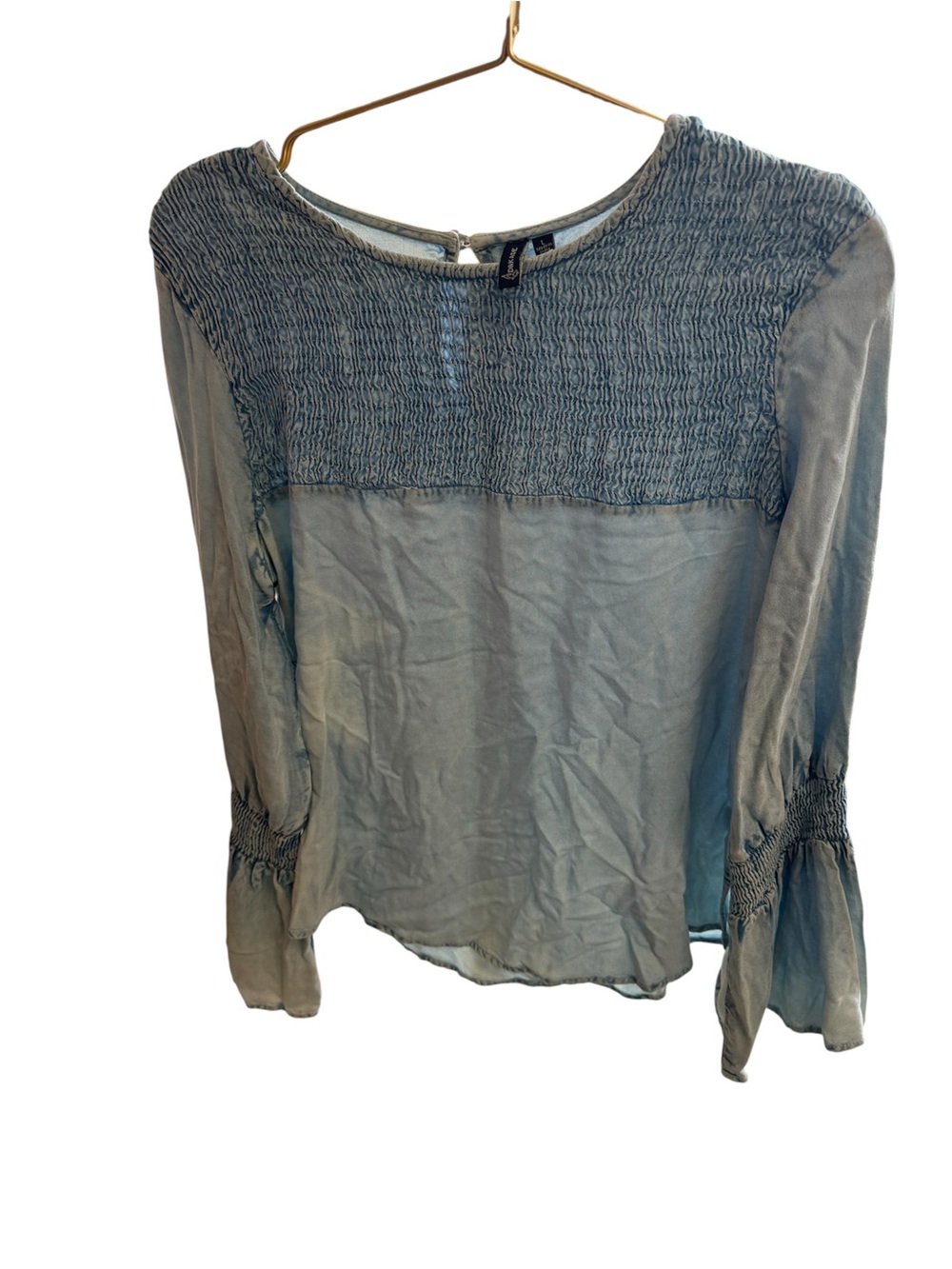 Smocked Yoke Long Sleeve Blouse - Dusty Blue